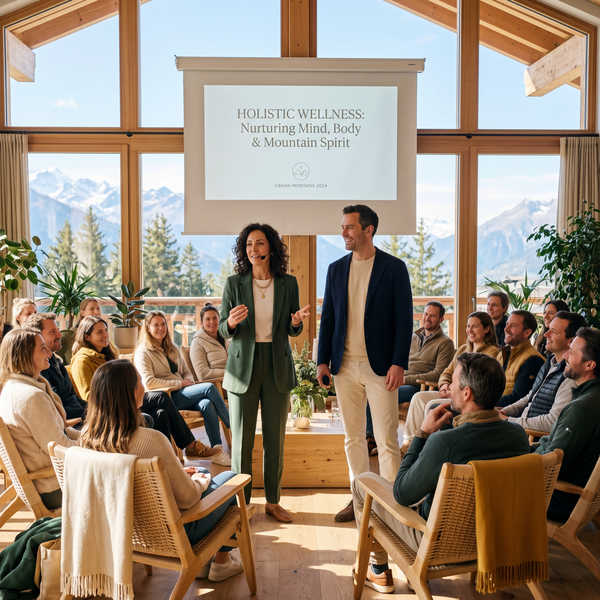 Alessandra and Dr Thomas speaking to an audience during a wellness talk